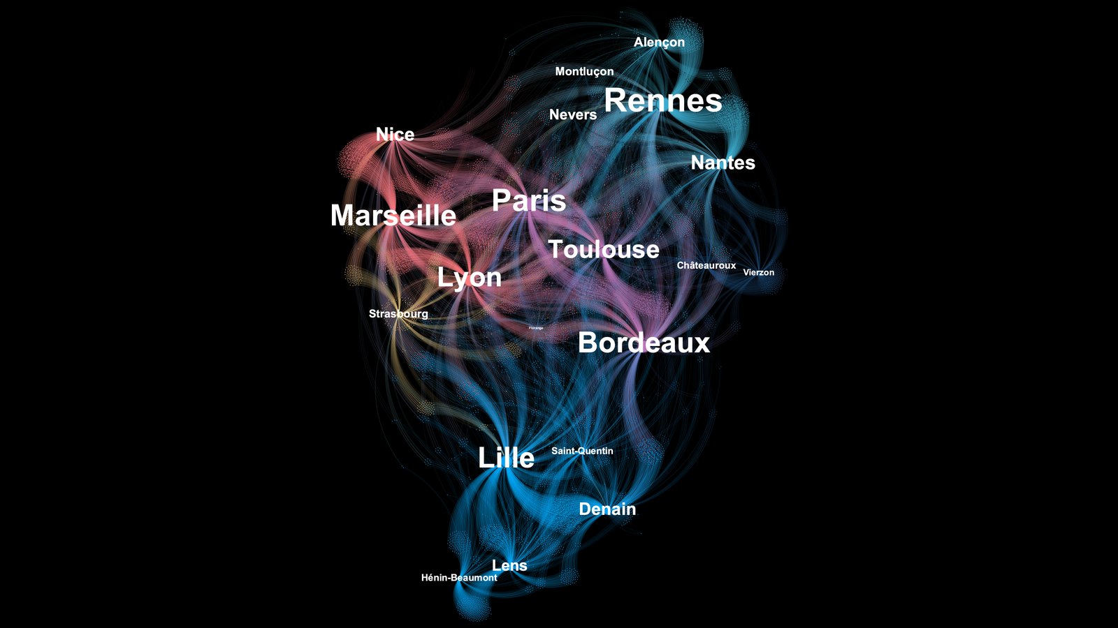 Carte de France des audiences Instagram par ville, montrant les cohérences d’audiences entre métropoles
