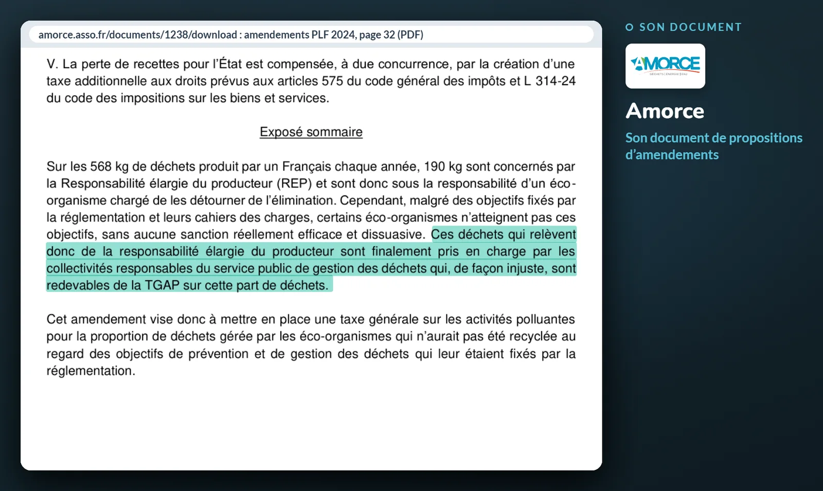 Page 32 du document d'Amorce, avec la phrase reprise surlignée