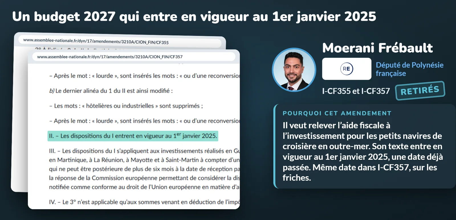 Amendement de Moerani Frébault, retiré, qui entrait en vigueur le 1er janvier 2025
